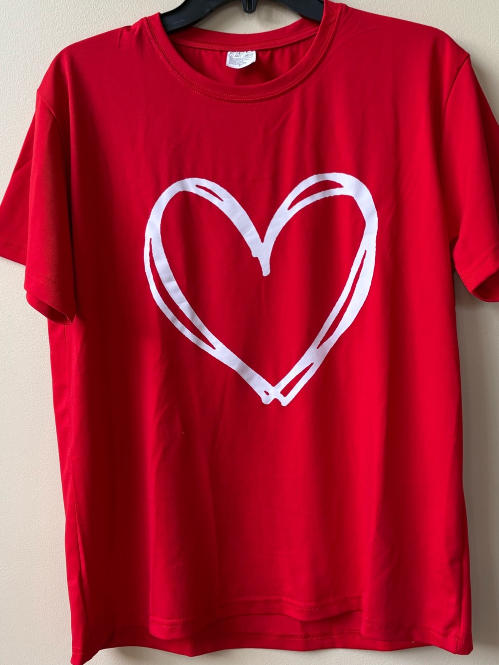 Women’s Red Short-Sleeve Tee with White Heart Graphic - Picture 4 of 9